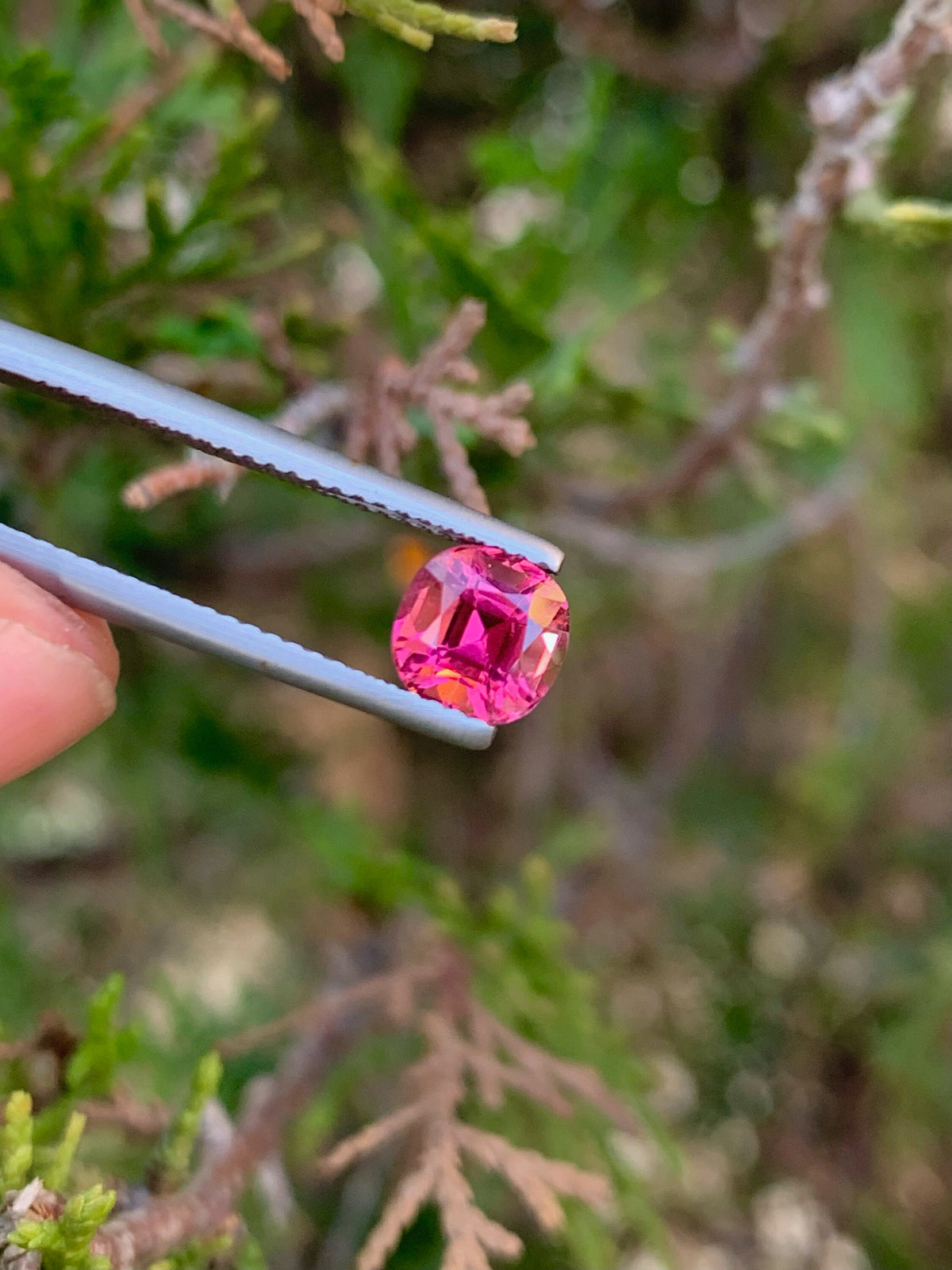 Faceted Deep Pink Tourmaline Stone: 1.35 CT Cushion Cut