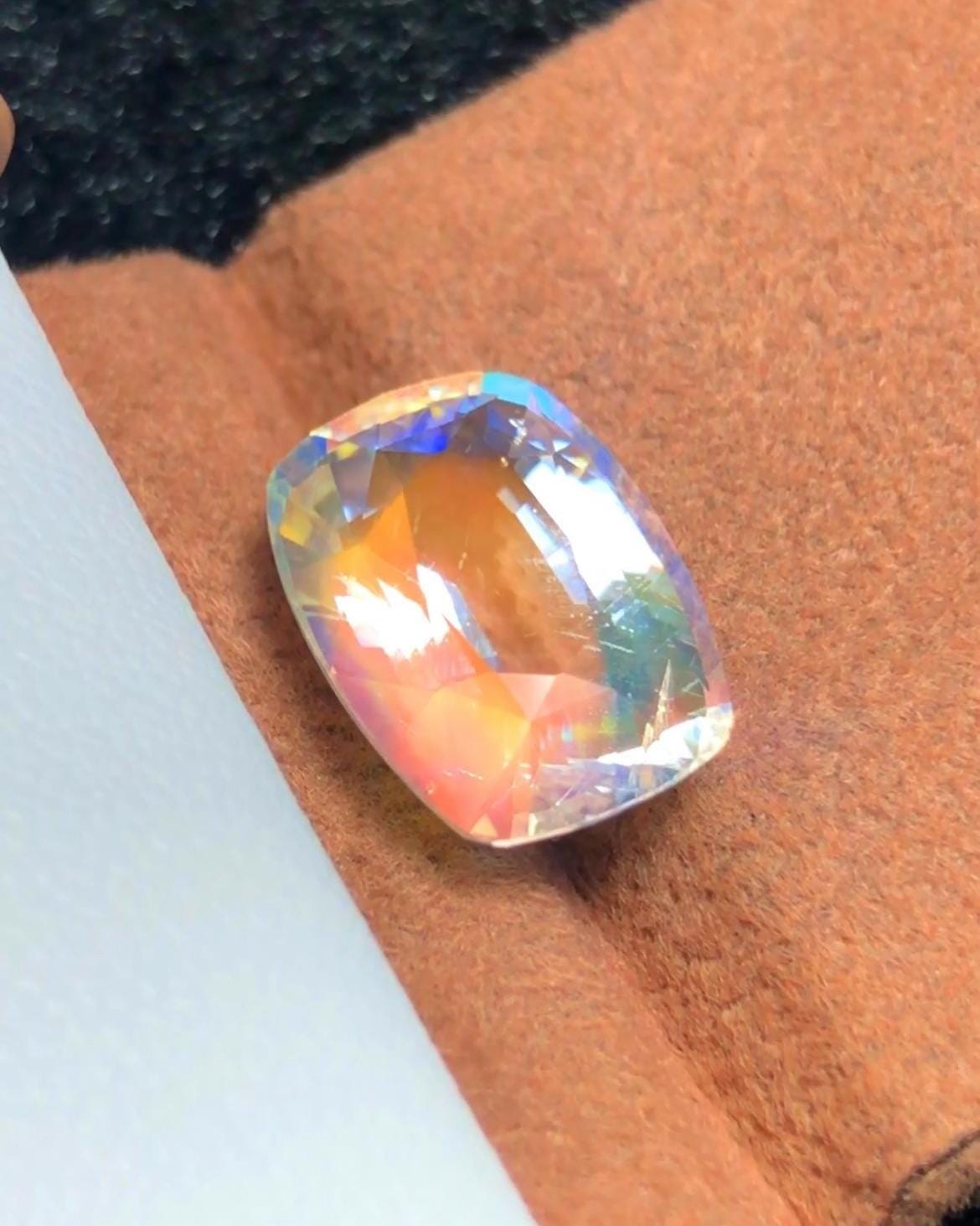 Rainbow Moonstone 5.40 Carat Cushion Cut Gemstone from Madagascar