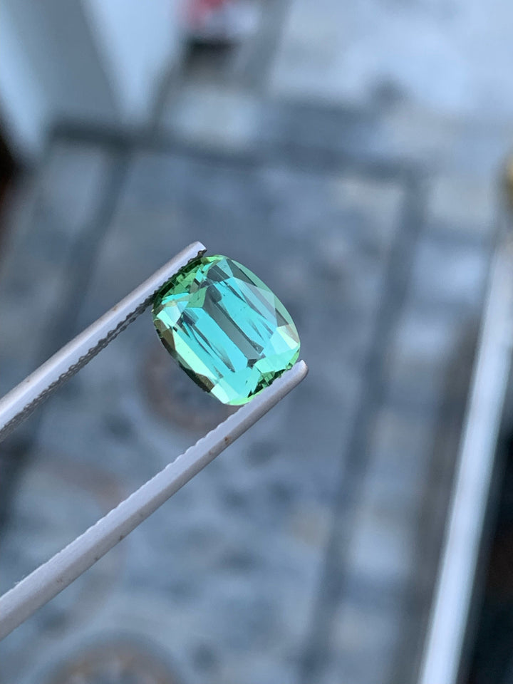 Natural Blue Green Tourmaline Gemstone For Ring Making , Cushion Cut Tourmaline Stone , 3.65 CT