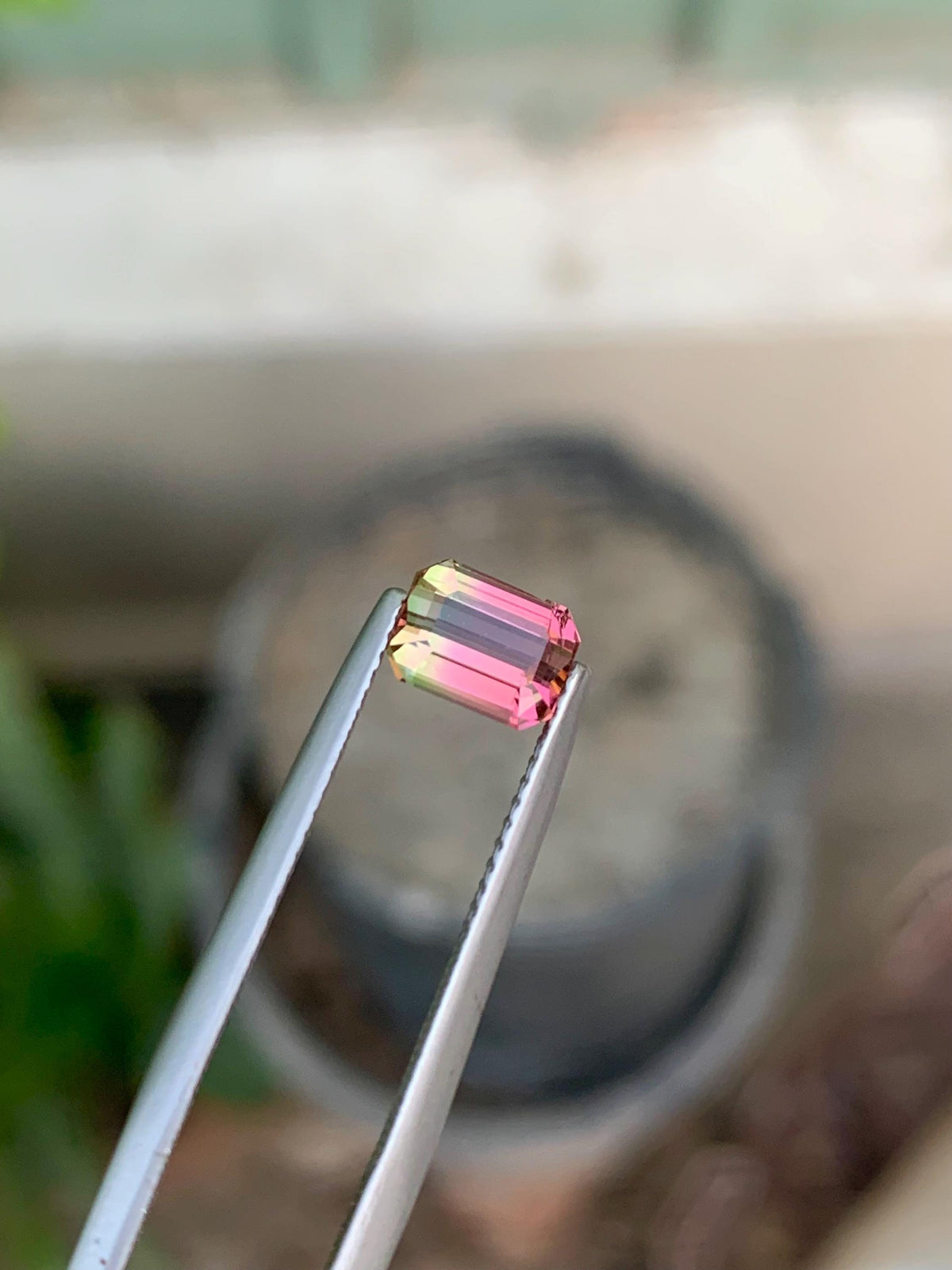 Emerald Cut Bi-Color Tourmaline Gemstone: Pink/Green, 1.30 CT