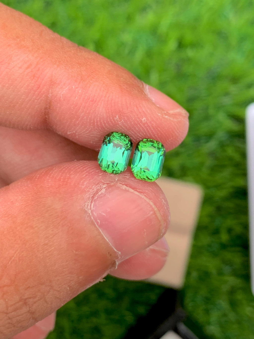 Blue Green Tourmaline Stone Pair: Cushion Cut Gemstones, 2.10 CT