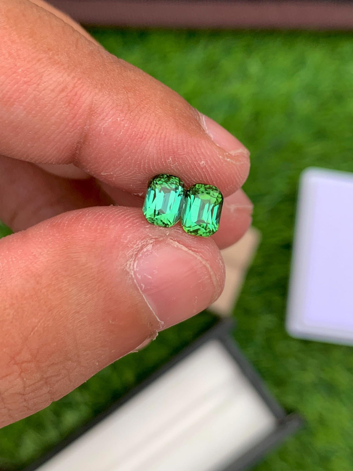 Blue Green Tourmaline Stone Pair: Cushion Cut Gemstones, 2.10 CT