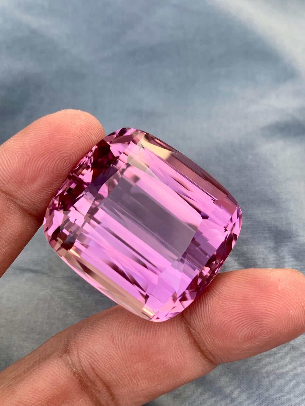 Peach Pink Kunzite Gemstone: 180.45 CT Cushion Cut, Flawless