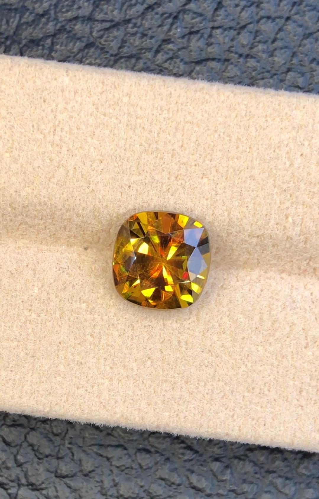 2.75 CT Cushion Cut Sphene Gemstone: AAA Fire Titanite