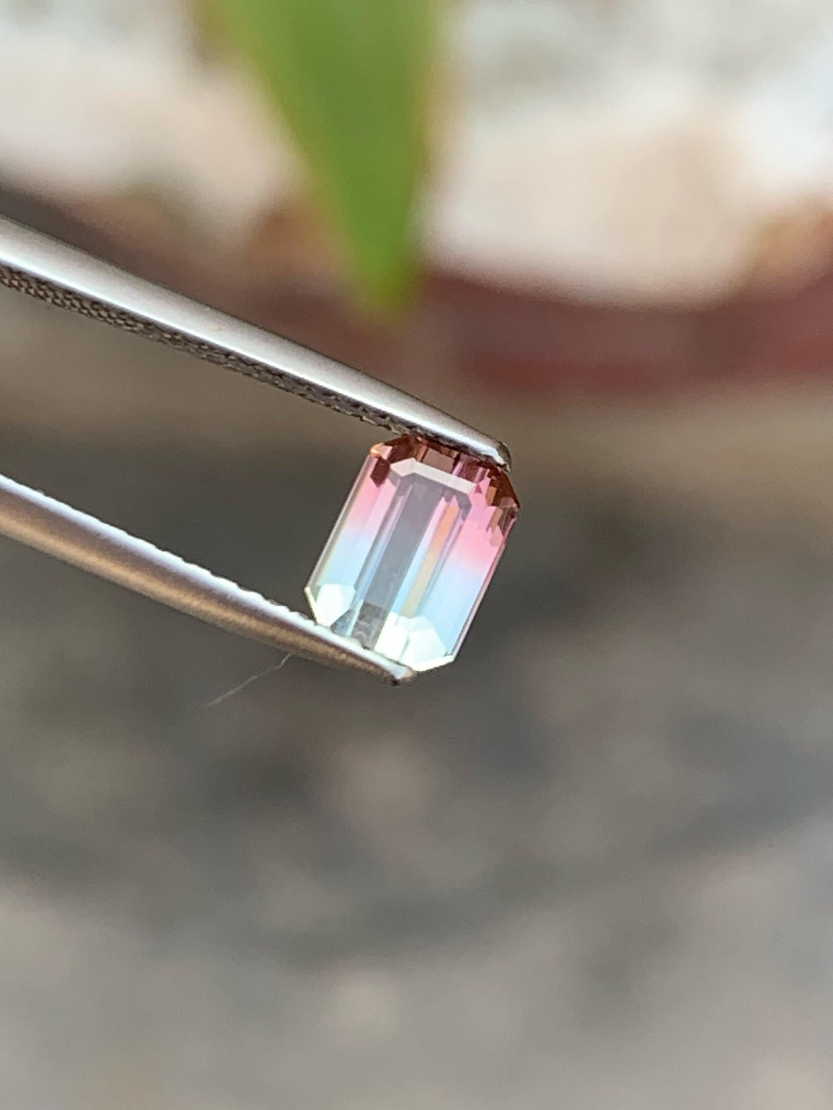 Peach Pink & Blizzard Blue Tourmaline Gemstone: Emerald Cut, 0.90 Carat