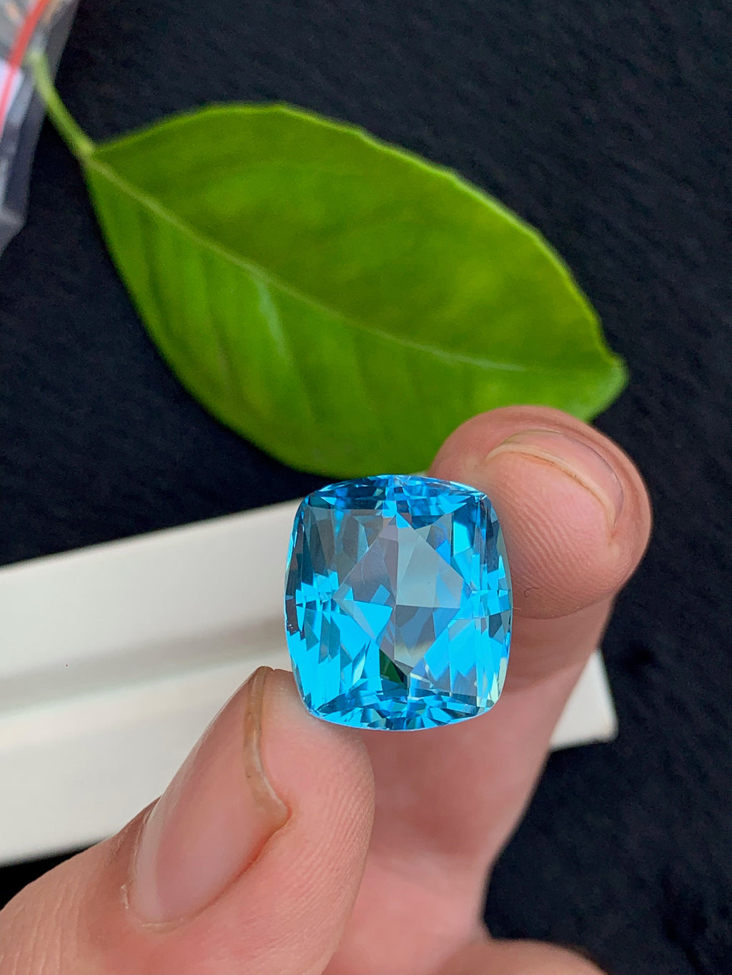 27 CT Swiss Blue Topaz Gemstone: Cushion Cut Faceted Stone