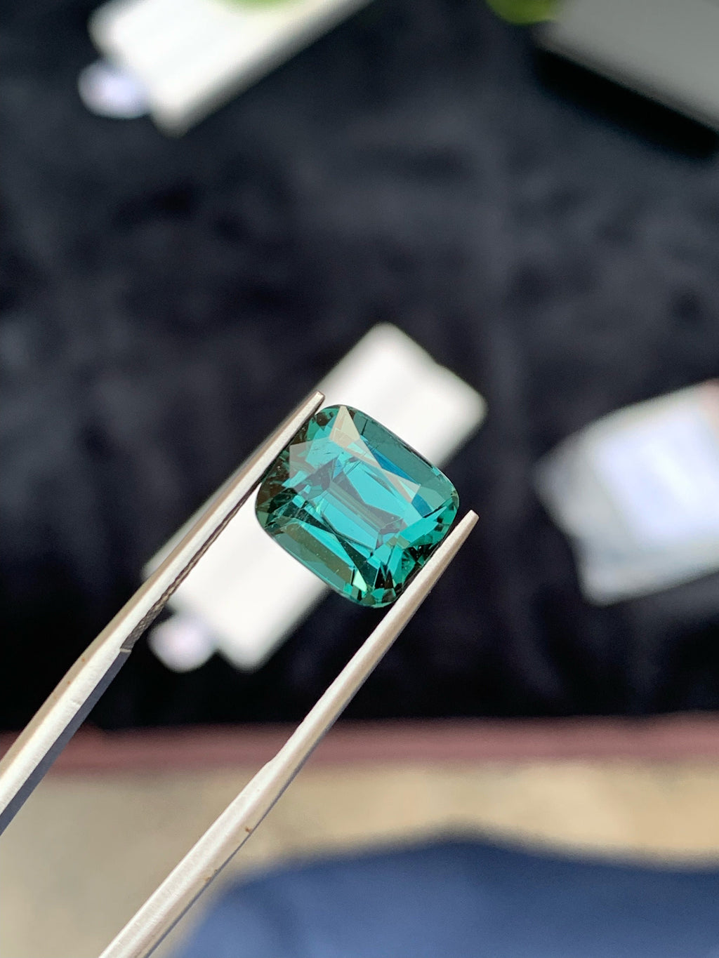 Teal Blue Tourmaline Gemstone: Faceted Cushion Cut, 5.95ct