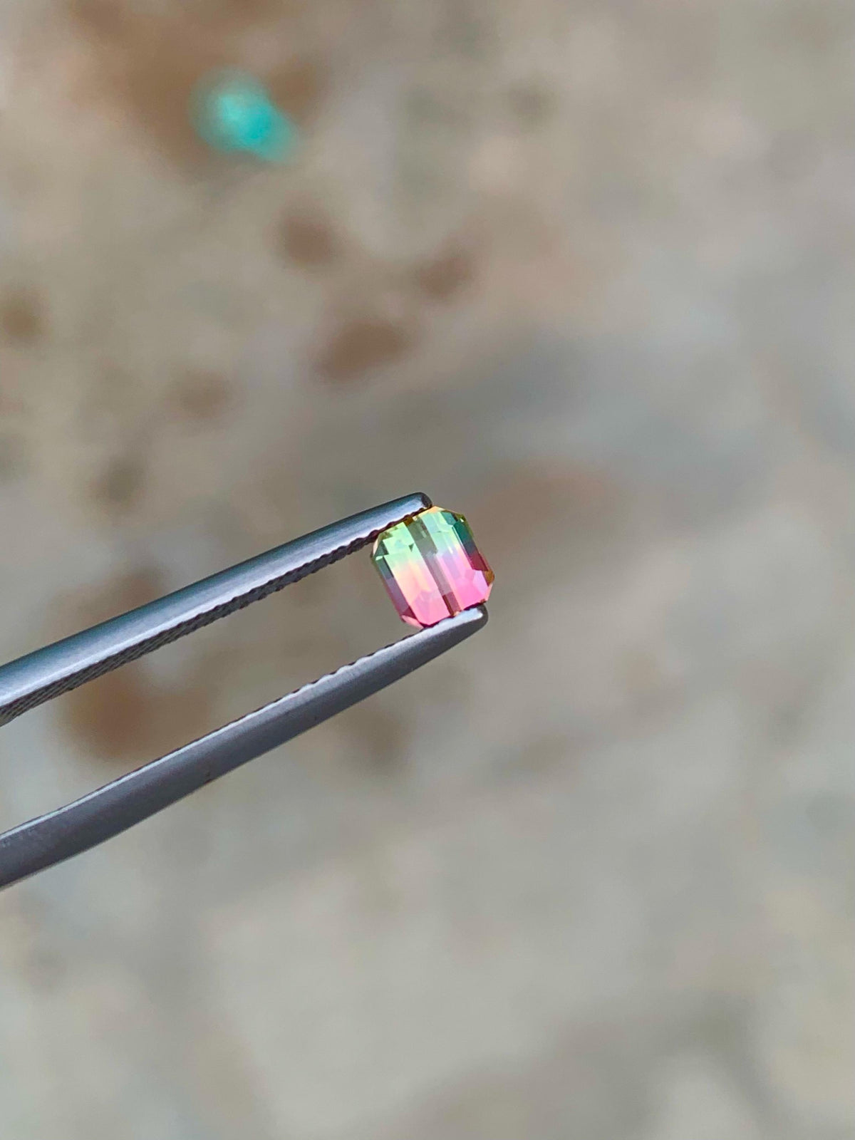Emerald Cut Bi-Color Tourmaline Gemstone: Peach Pink/Blizzard Blue, 0.65 CT