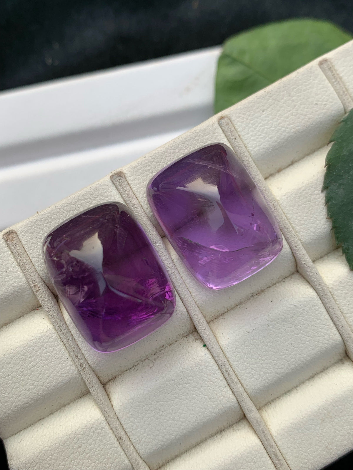Deep Purple Amethyst Cabochon Pair: February Birthstone, 68.45 Carat