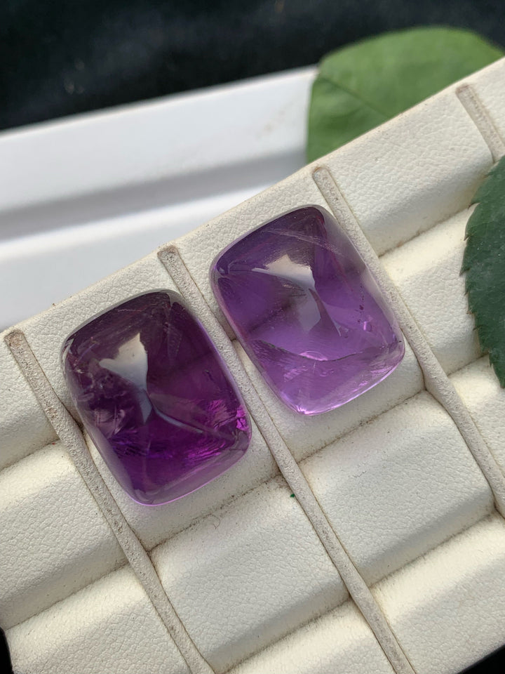 Deep Purple Amethyst Cabochon Pair: February Birthstone, 68.45 Carat