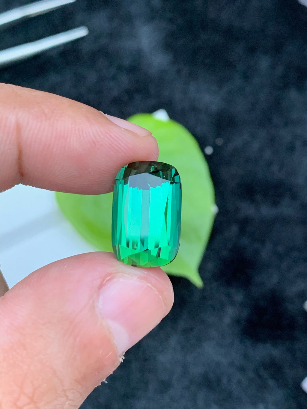 Bluish Green Tourmaline Gemstone: 13.50 CT Faceted Long Cushion Cut