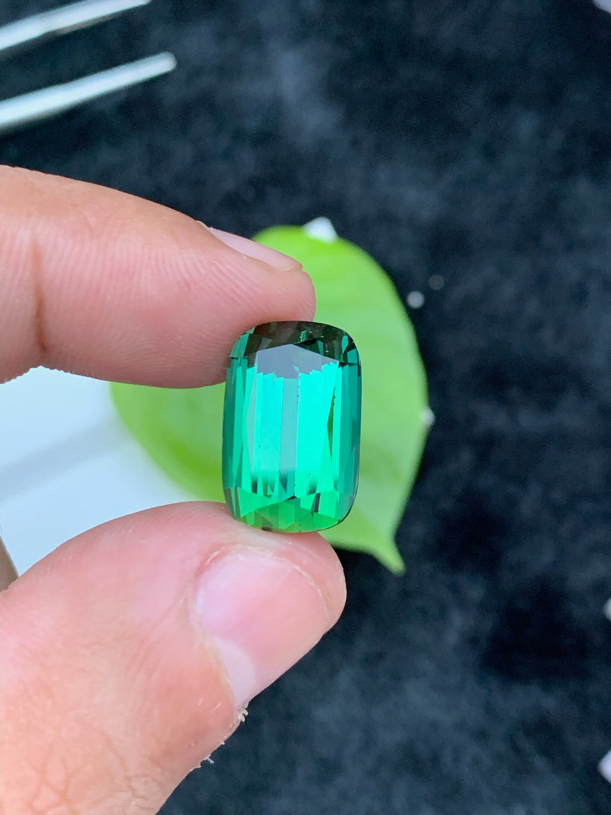 Bluish Green Tourmaline Gemstone: 13.50 CT Faceted Long Cushion Cut