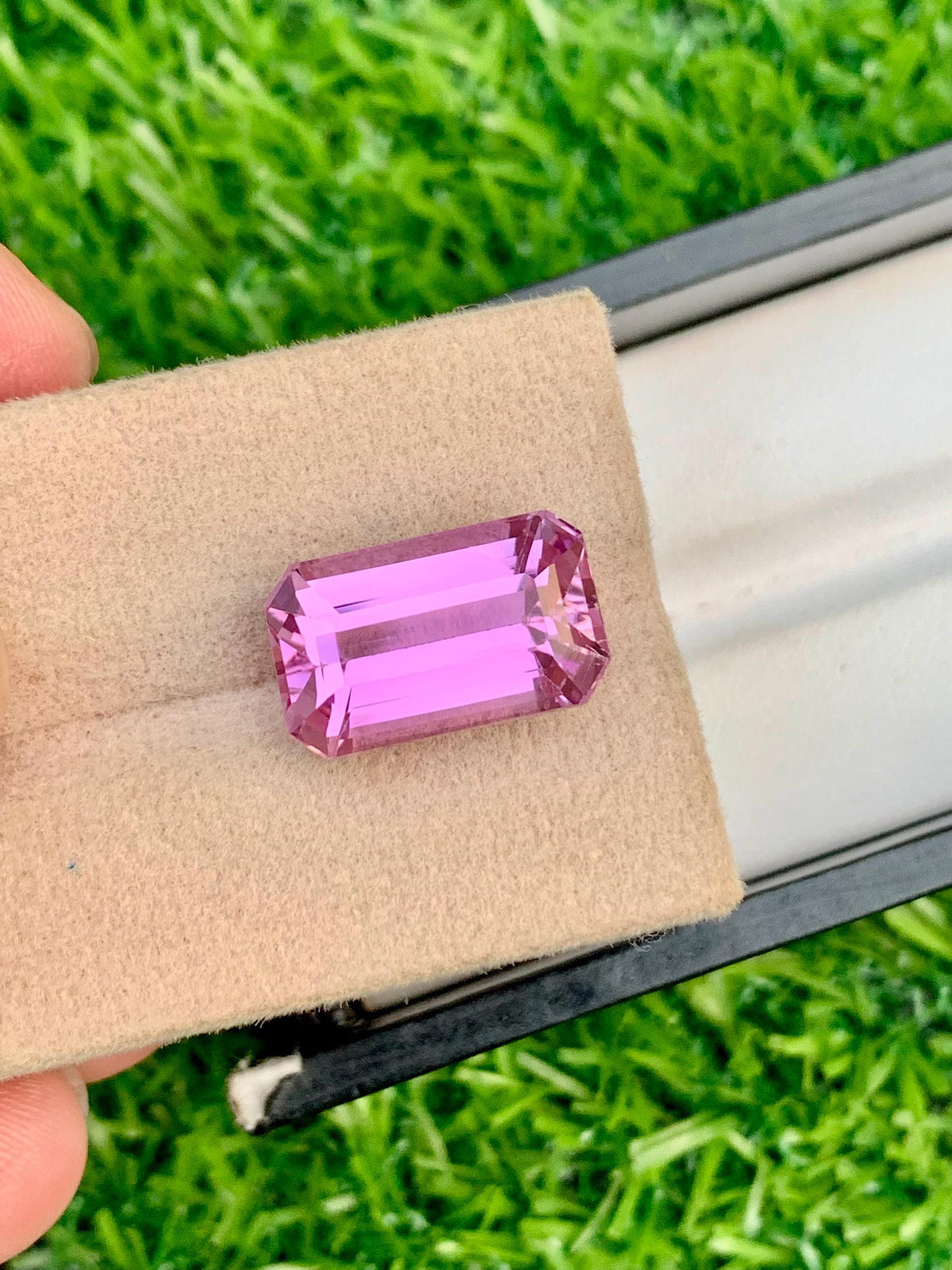 12.25 Carat Pink Kunzite Gemstone: Nigerian Emerald Cut Spodumene