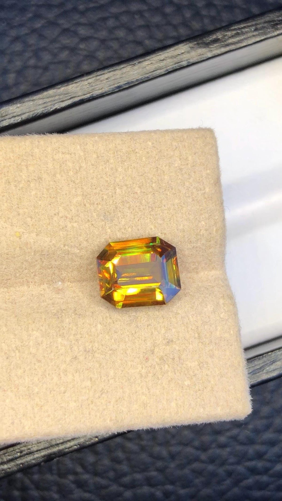 2.40 CT Emerald Cut Sphene Gemstone: Greenish Yellow Titanite, August Birthstone