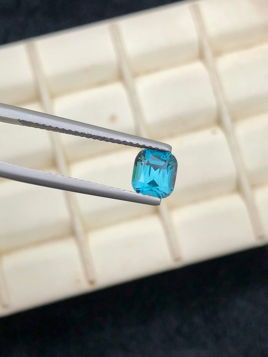 Ink Blue Lagoon Tourmaline Stone: 1.15 CT Faceted Cushion Gemstone