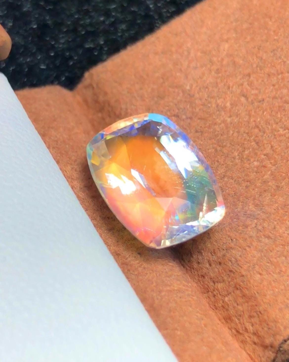 Rainbow Moonstone 5.40 Carat Cushion Cut Gemstone from Madagascar