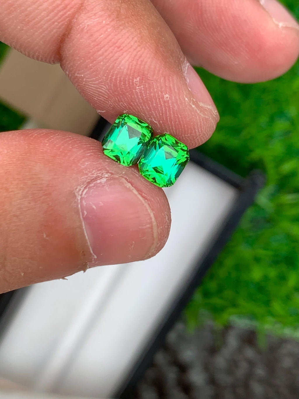 Blue Green Tourmaline Stone Pair: Cushion Cut October Birthstone, 2.45 CT