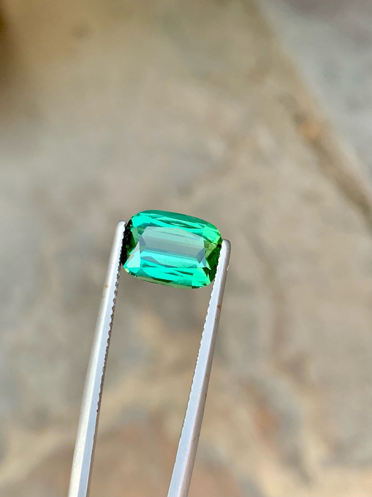 Bluish Green Tourmaline Gemstone: 3.75 CT Cushion Cut from Jaba Mine