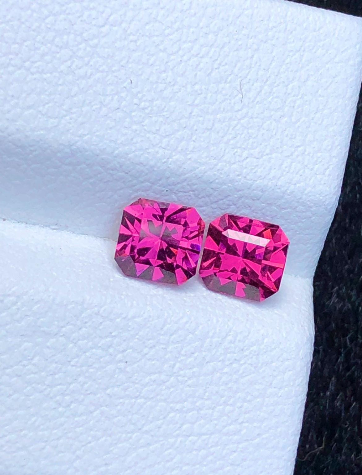 Malaya Garnet 1.55ct Pair Octagonal Radiant Cut Purple Pink Precision Matched Loose Gemstones