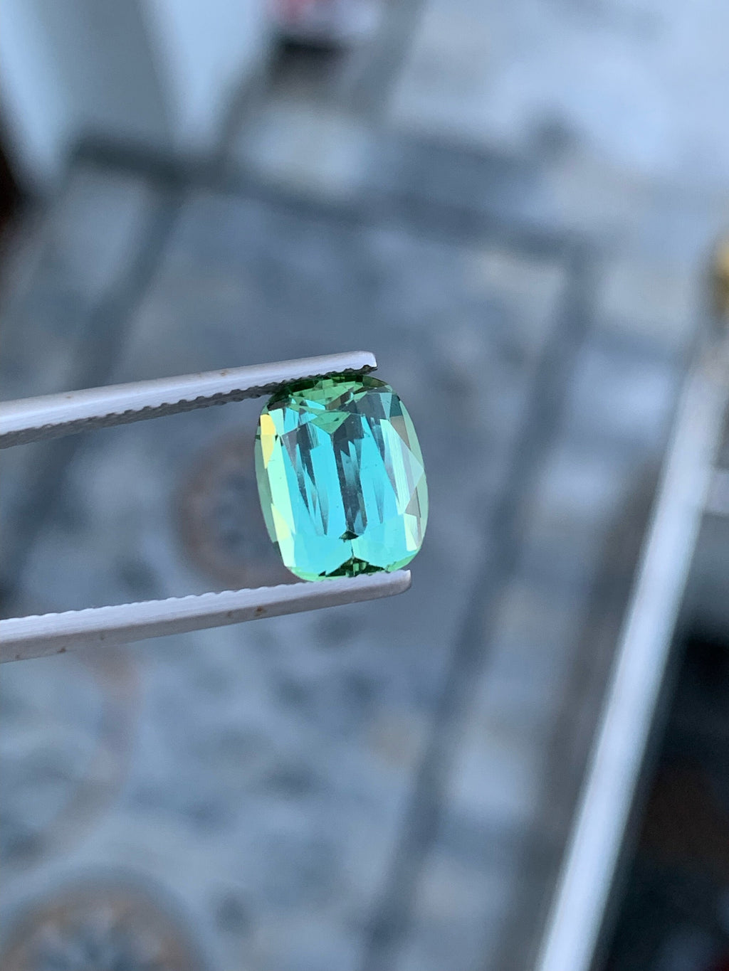 Natural Blue Green Tourmaline Gemstone For Ring Making , Cushion Cut Tourmaline Stone , 3.65 CT