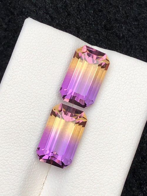 Ametrine 8.25ct - Emerald Cut Bi Color Pair - Brazil