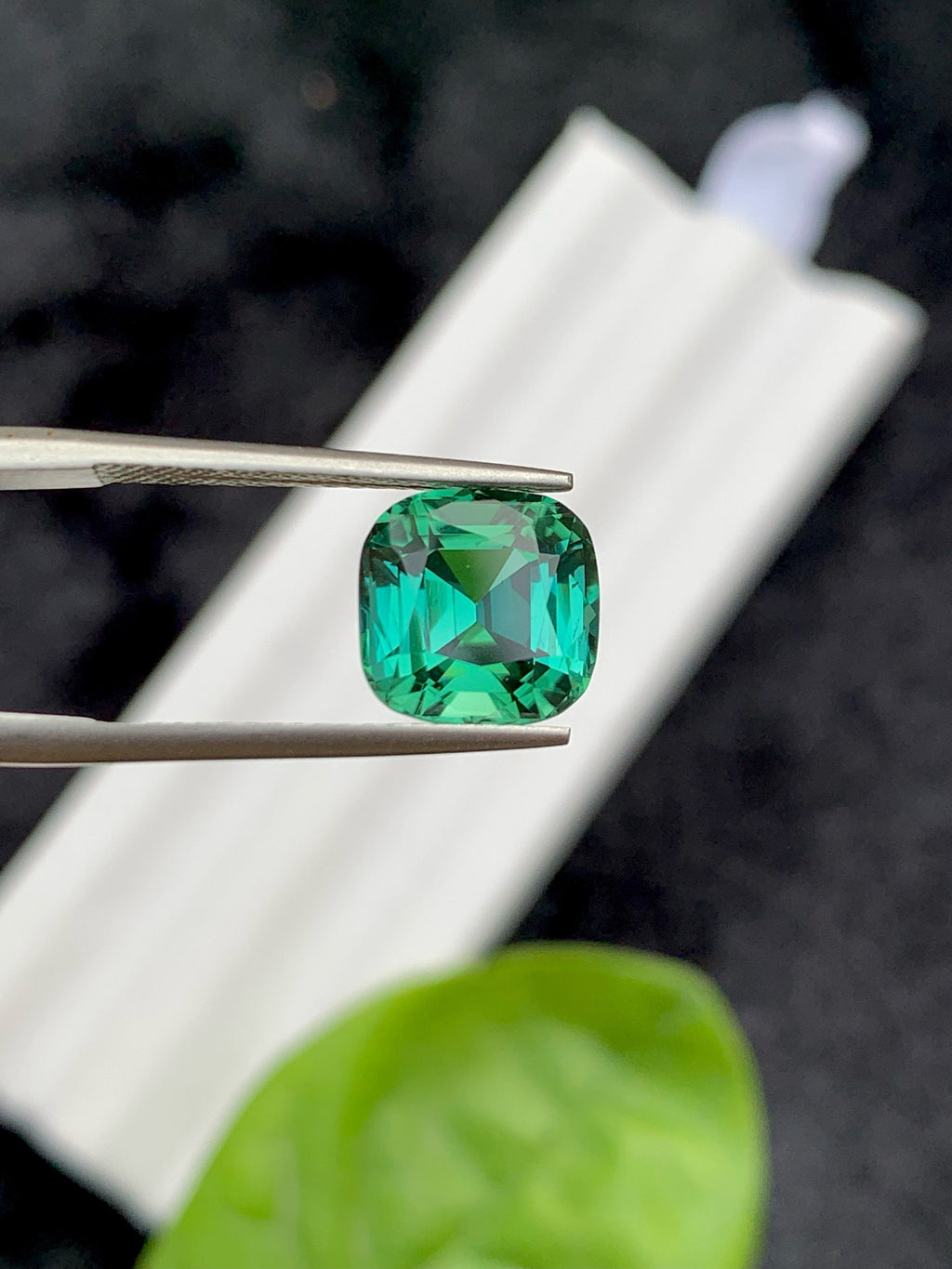 Faceted Bluish Green Tourmaline Gemstone: Cushion Cut, 3.75 CT