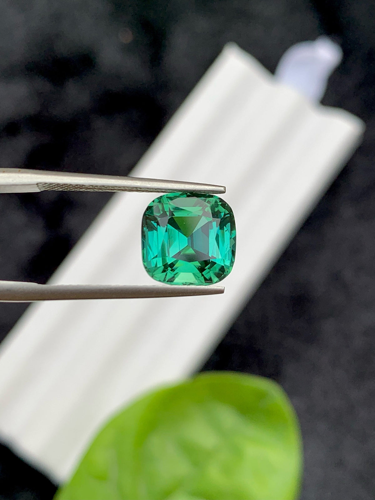 Faceted Bluish Green Tourmaline Gemstone: Cushion Cut, 3.75 CT