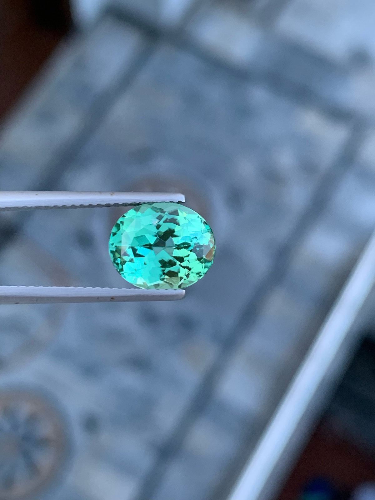 4.15 CT Teal Green Tourmaline Gemstone: Oval Faceted Ring Stone