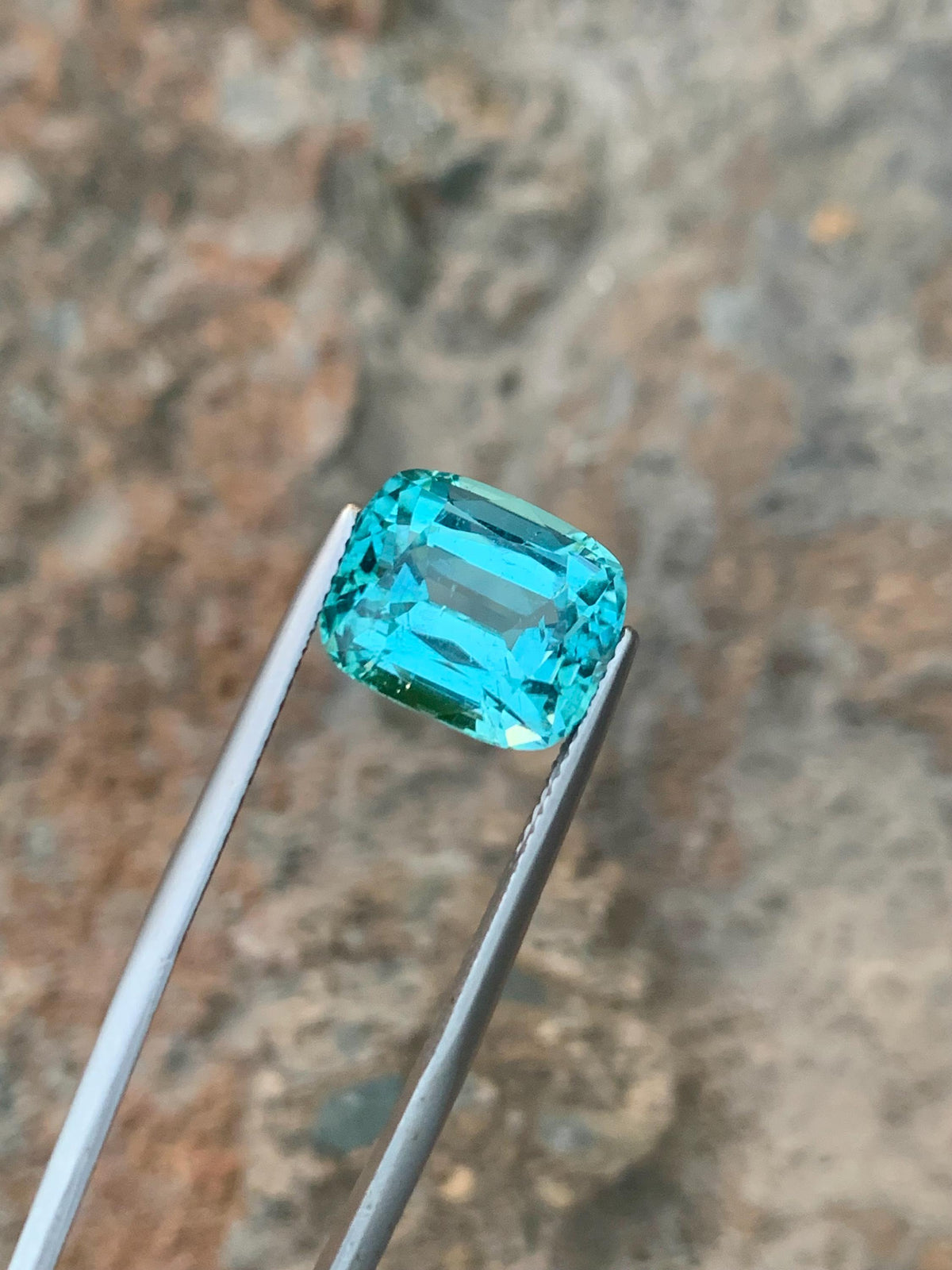 Blue Lagoon Tourmaline Stone: 7.90 CT Faceted Cushion Gemstone