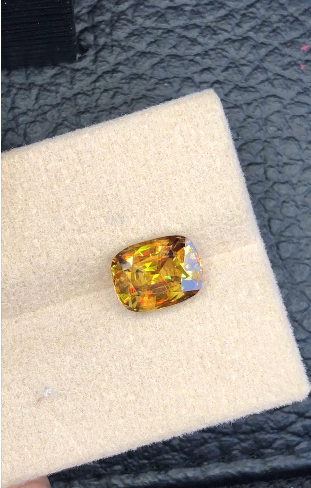 2.70 CT Cushion Cut Sphene Gemstone: Yellow/Red/Orange Titanite