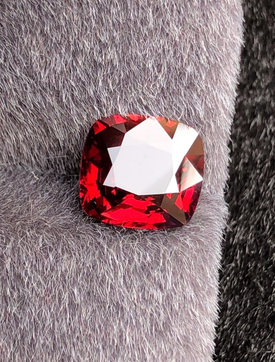 Vivid Red Spinel 2.45ct  Radiant Cushion Cut - Burma Gemstone Loose Stone