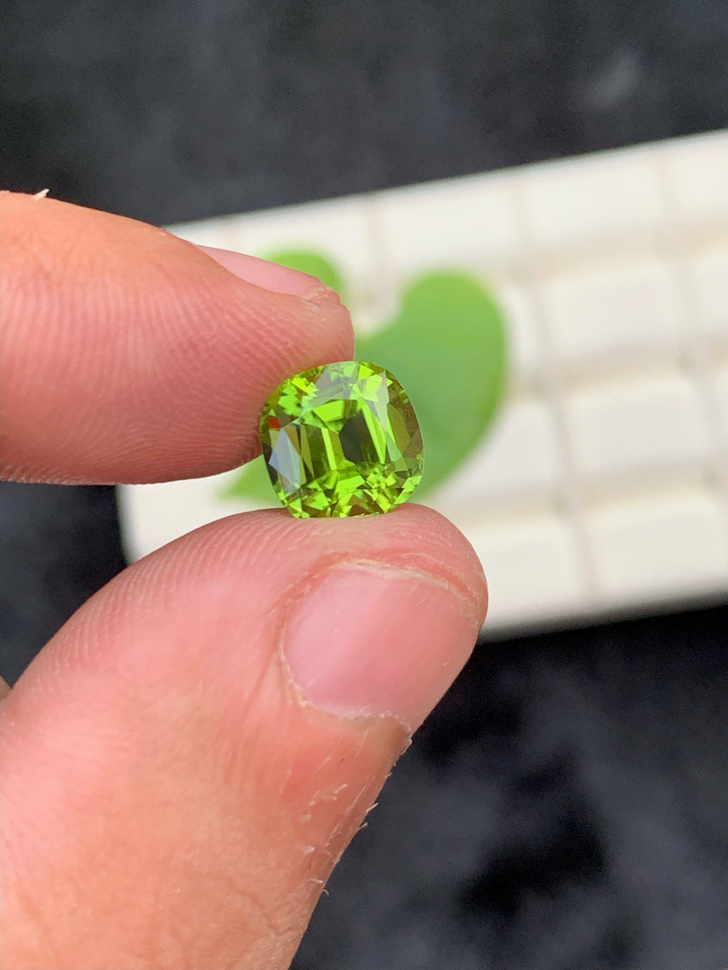 Lime Green Peridot Gemstone: Cushion Cut Faceted Stone, 3.25 CT