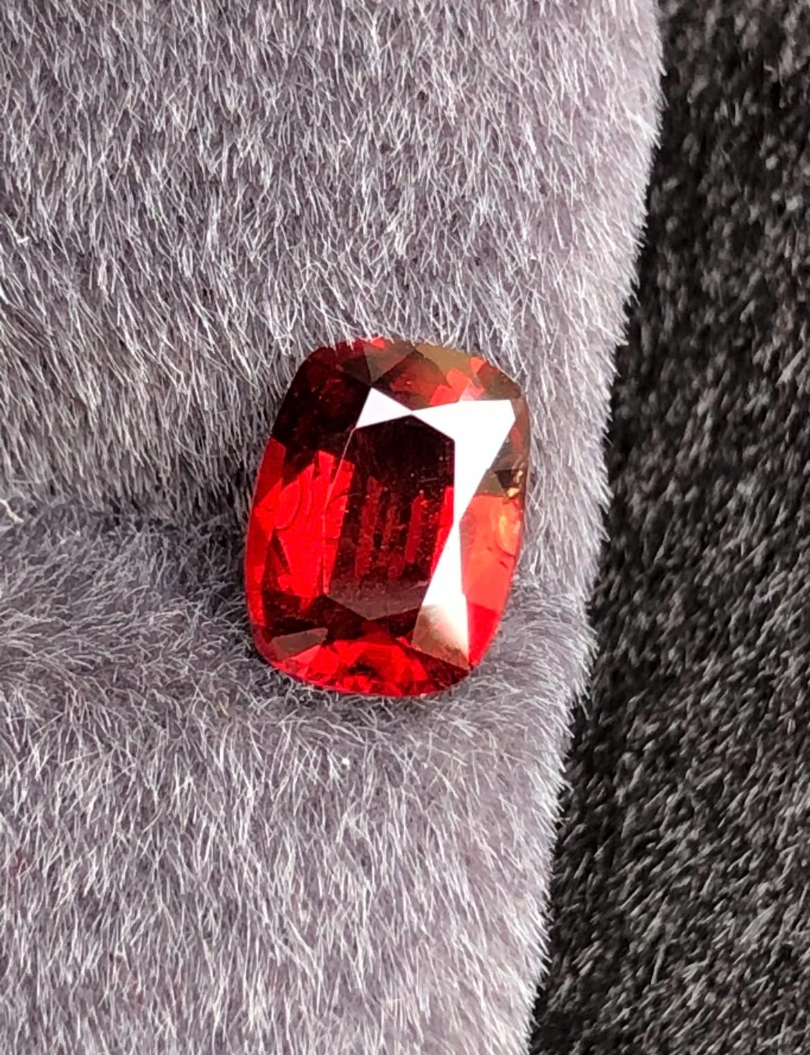 Vivid Red Spinel 1.74 ct Cushion Cut - Burma Gemstone Loose Stone