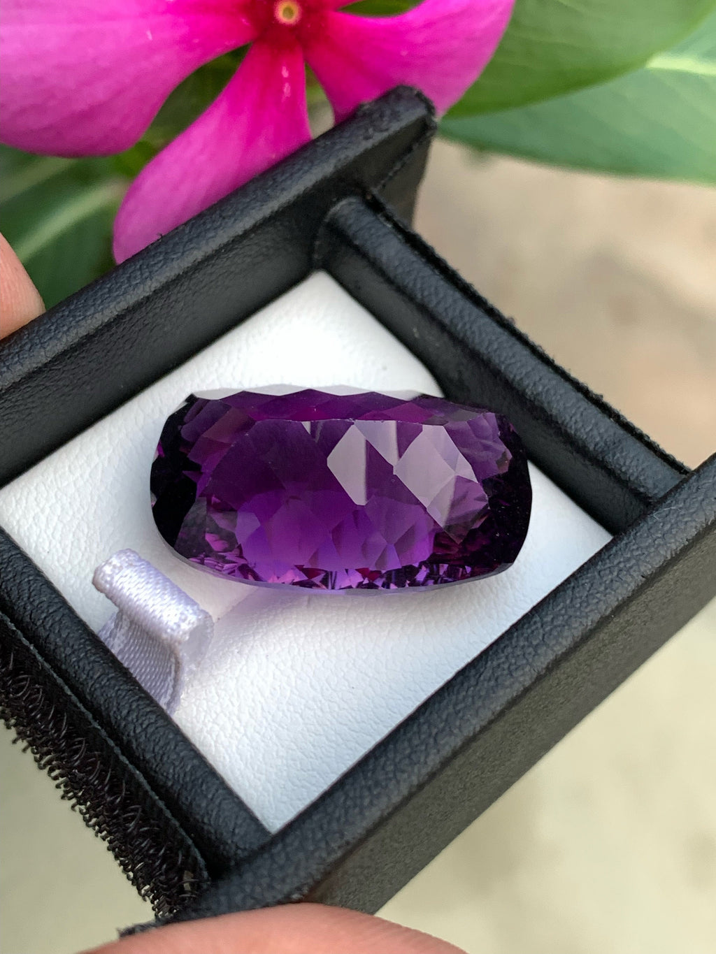 Natural Amethyst Gemstone: 32 CTS, Custom Cushion Cut, VVS Clarity