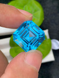 Electric Blue Topaz Gemstone: Asscher Cut, Loupe Clean, 35.35 CT