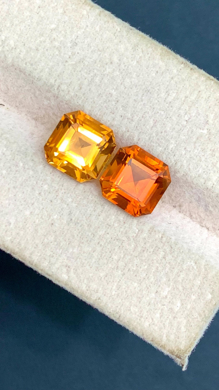 Natural Madeira Citrine Gemstone Pair: Orange Ascher Cut, November Birthstone