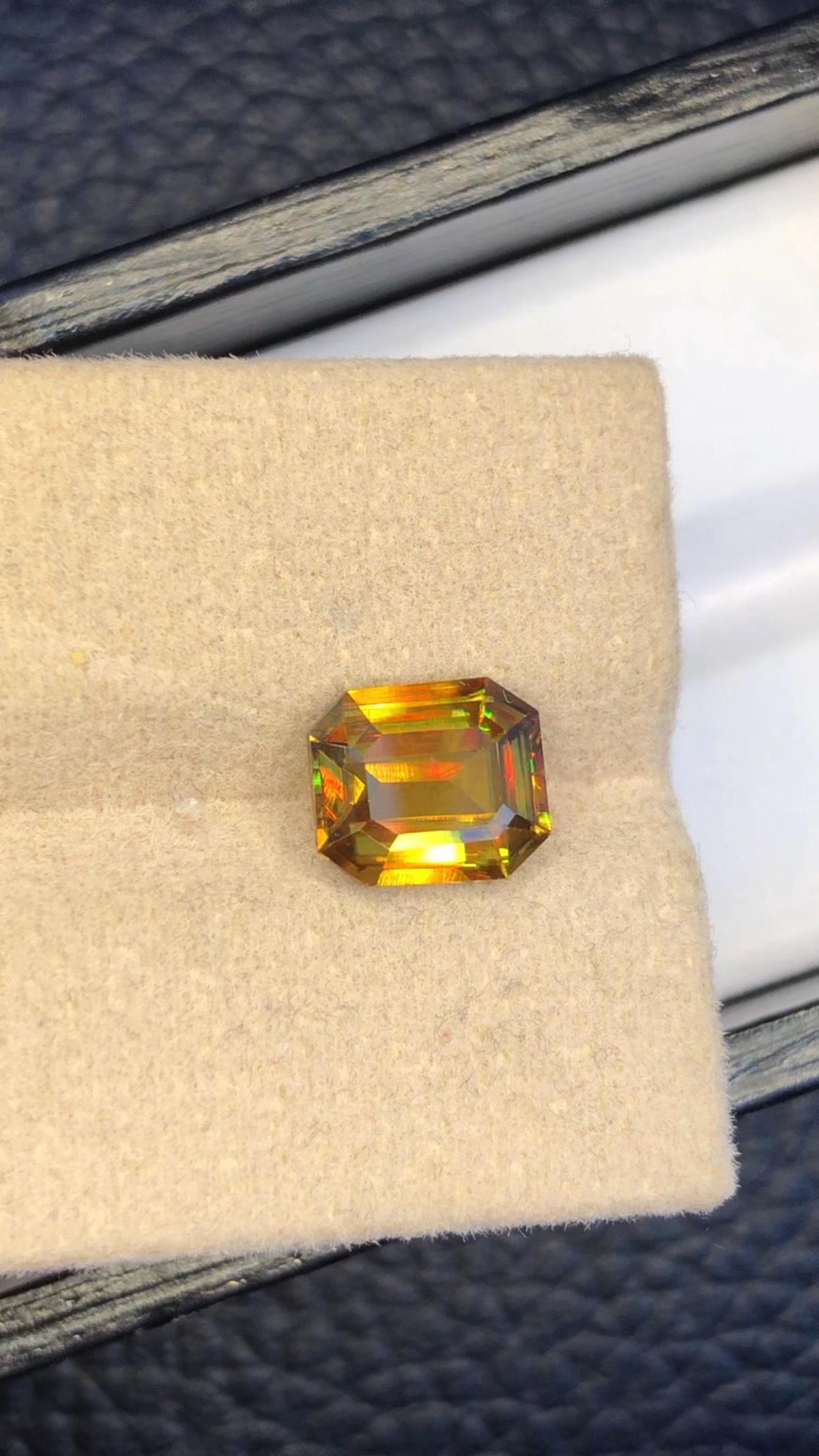 2.40 CT Emerald Cut Sphene Gemstone: Greenish Yellow Titanite, August Birthstone