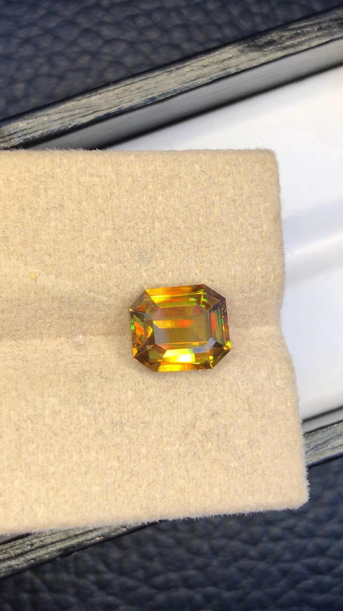 2.40 CT Emerald Cut Sphene Gemstone: Greenish Yellow Titanite, August Birthstone