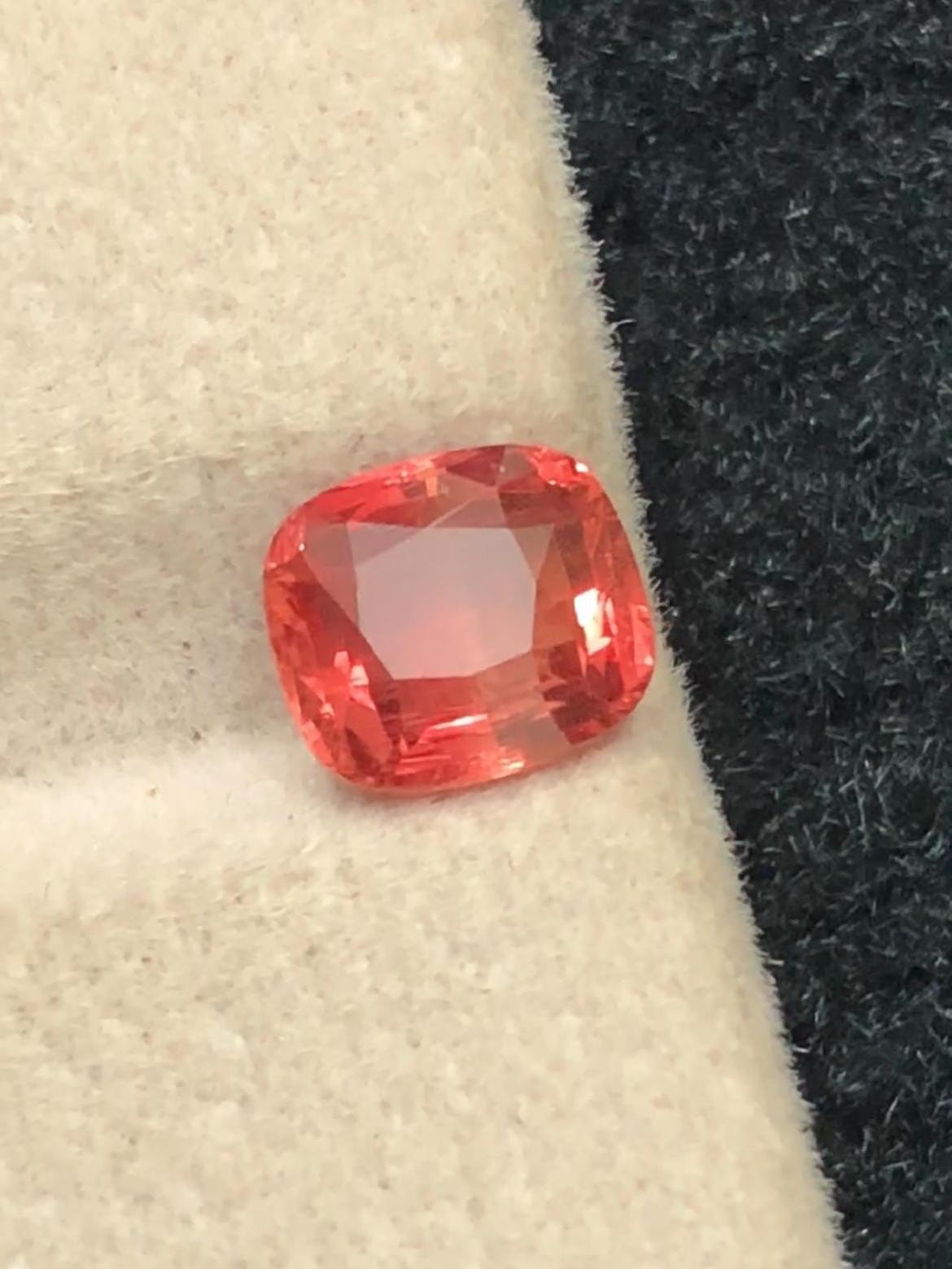 Padparadscha Sapphire 1.52ct Cushion Cut – Peach-Pink Radiance (GRS Certified)