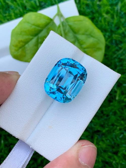 20.00 CT Swiss Blue Topaz Gemstone: Cushion Cut, Flawless