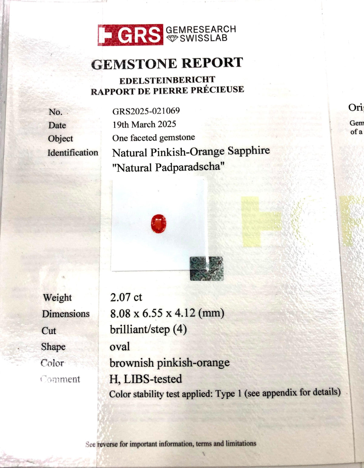 Natural Padparadscha Sapphire 2.07ct Oval Cut – Lively Peach-Pink Glow (GRS Certified)