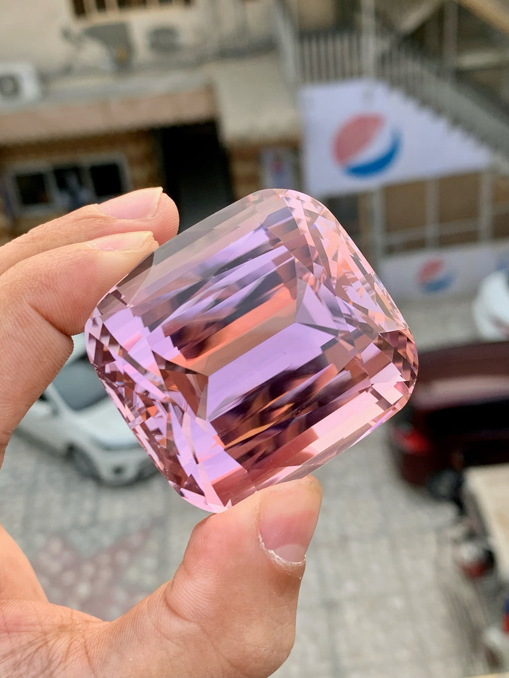 Peach Pink Kunzite Gemstone: 524 CT Cushion Cut, Flawless