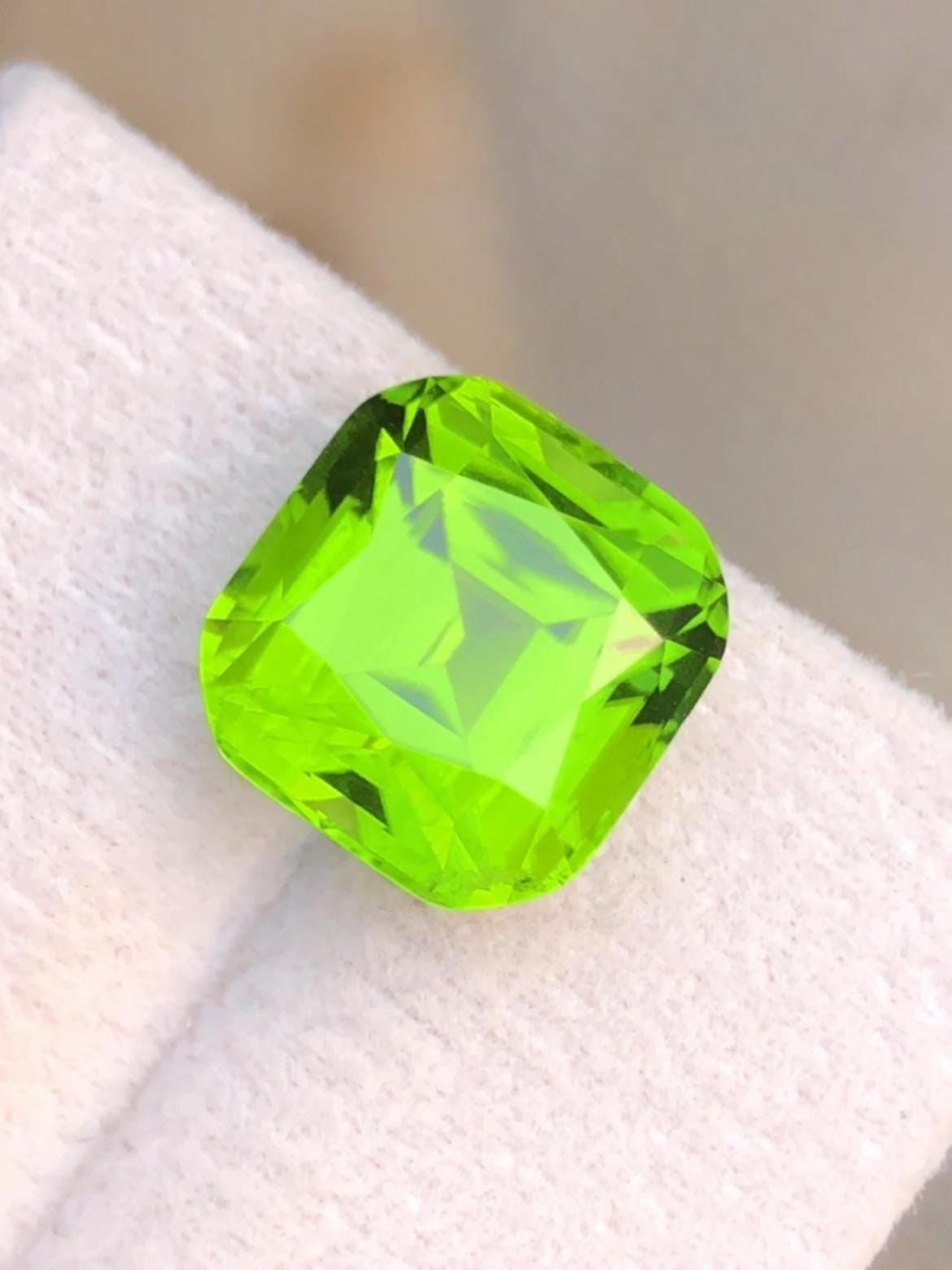 Green Peridot 7.40ct Cushion Cut Supat Mine Pakistan