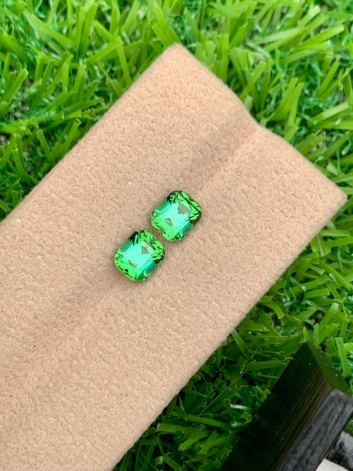 Blue Green Tourmaline Stone Pair: Cushion Cut October Birthstone, 2.45 CT