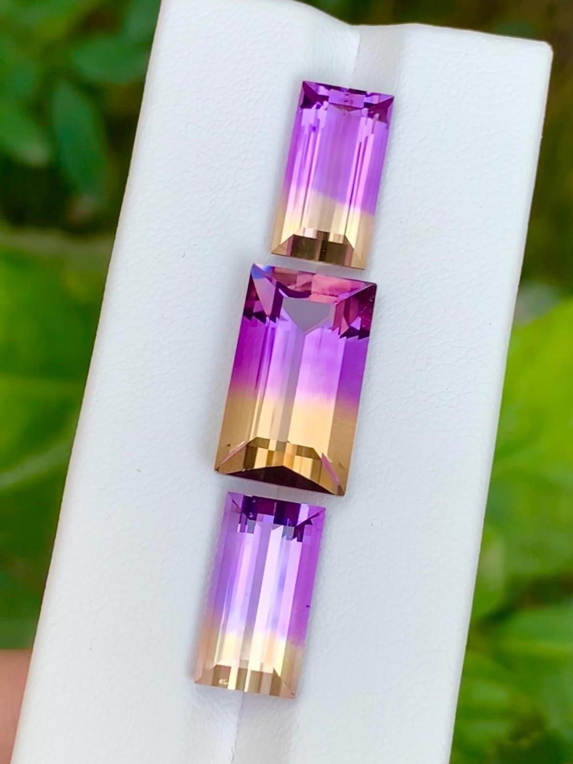 Ametrine 32.50ct Set • Matched Pair & Center Stone • Baguette Rectangular Cut Brazil