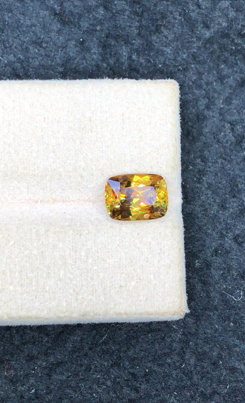 1.30 Carat Natural Green Sphene Gemstone: Cushion Cut, Faceted