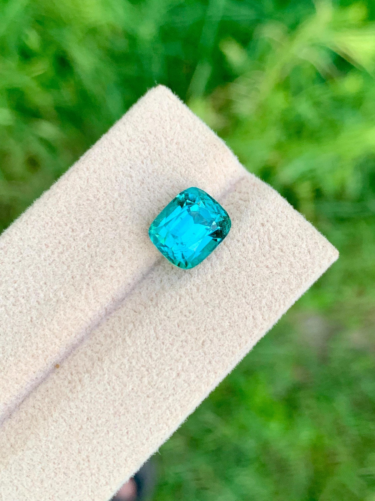 Lagoon Blue Tourmaline Gemstone: Cushion Cut October Birthstone, 3.95 CT