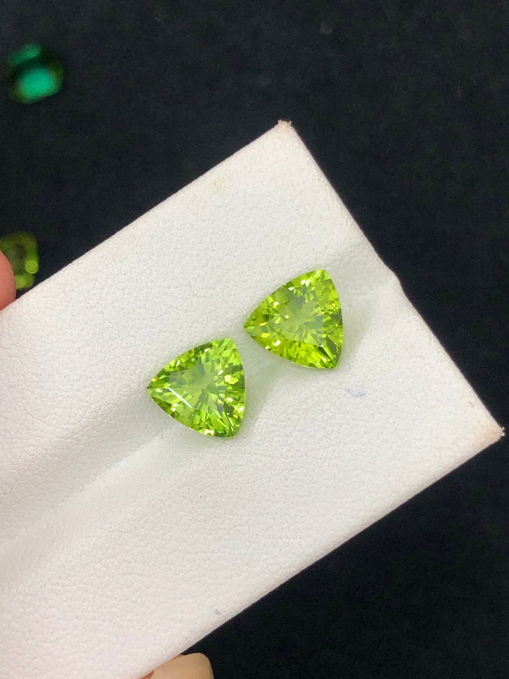 Trillion Cut Peridot Gemstone Pair: 4.85 CT, Supat Mine Pakistan