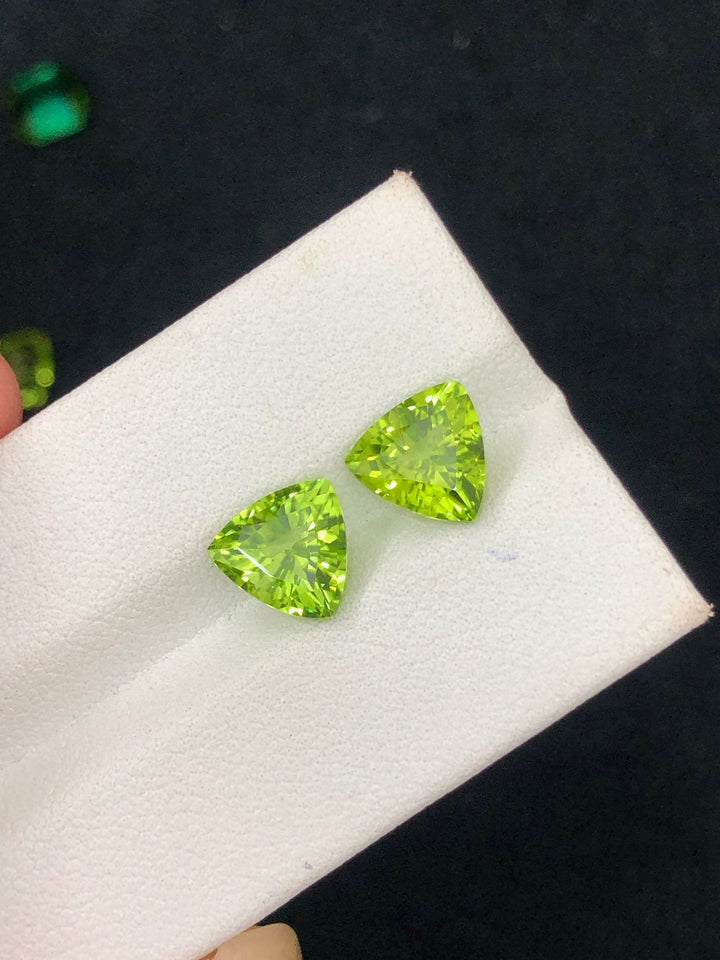 Trillion Cut Peridot Gemstone Pair: 4.85 CT, Supat Mine Pakistan