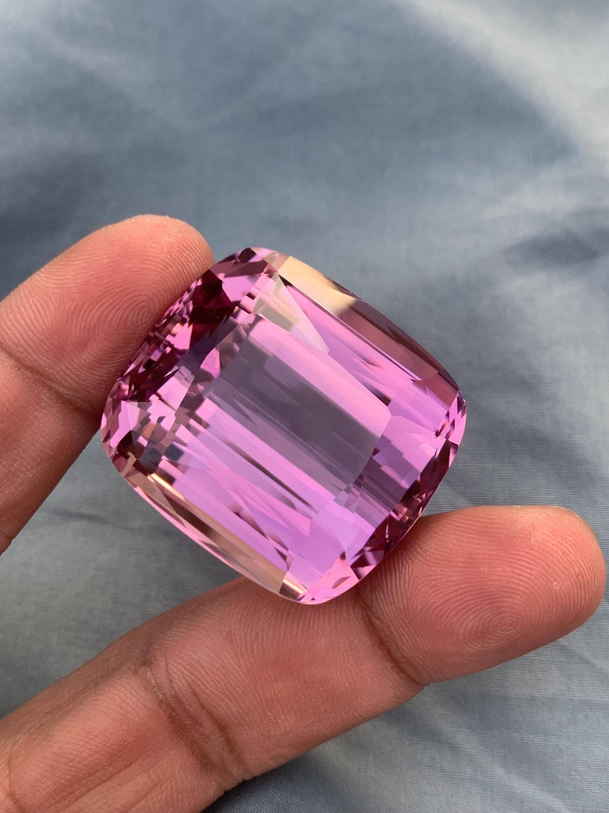 Peach Pink Kunzite Gemstone: 180.45 CT Cushion Cut, Flawless